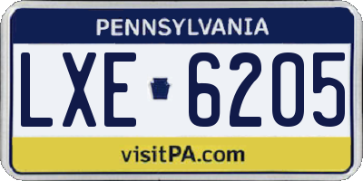 PA license plate LXE6205
