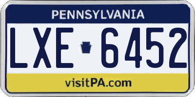 PA license plate LXE6452