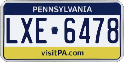 PA license plate LXE6478