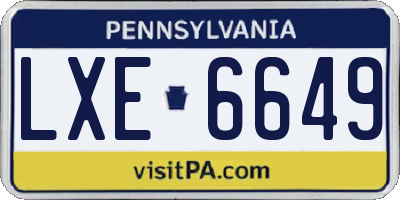 PA license plate LXE6649