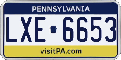 PA license plate LXE6653
