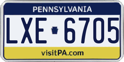 PA license plate LXE6705
