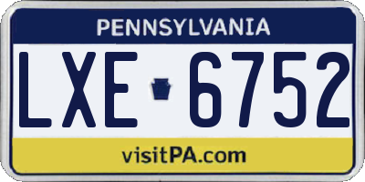 PA license plate LXE6752