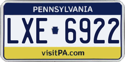 PA license plate LXE6922