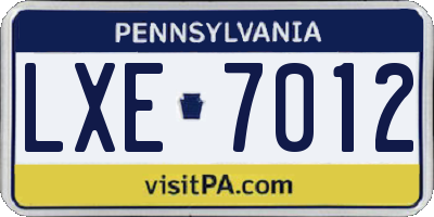 PA license plate LXE7012