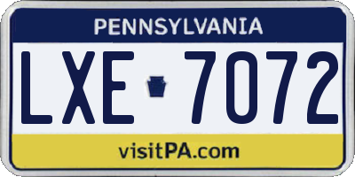 PA license plate LXE7072