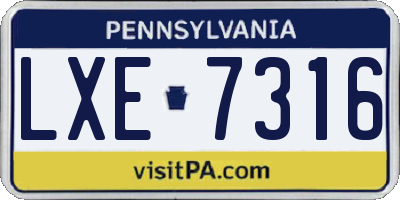 PA license plate LXE7316