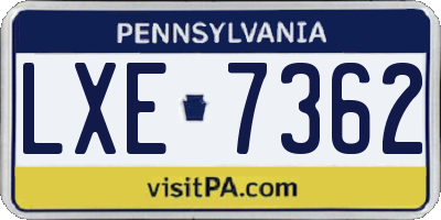 PA license plate LXE7362