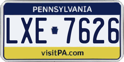 PA license plate LXE7626