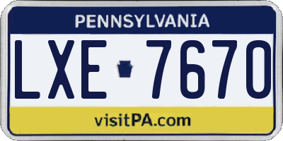 PA license plate LXE7670