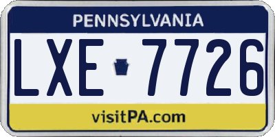 PA license plate LXE7726