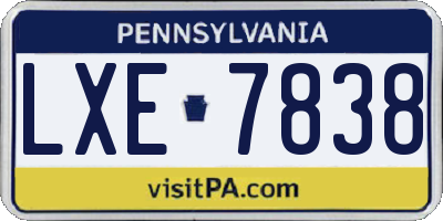 PA license plate LXE7838