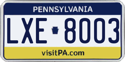 PA license plate LXE8003