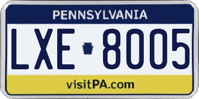 PA license plate LXE8005
