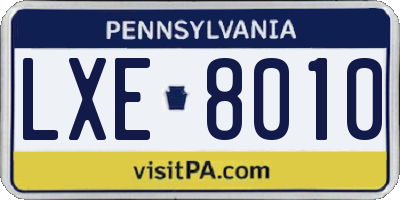 PA license plate LXE8010