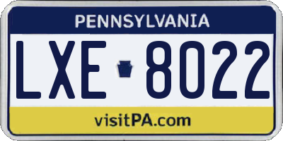 PA license plate LXE8022
