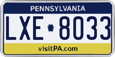 PA license plate LXE8033
