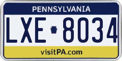 PA license plate LXE8034