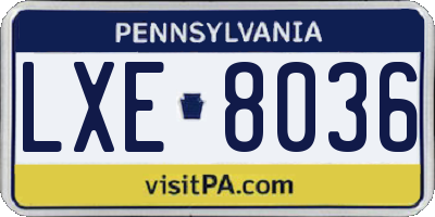 PA license plate LXE8036