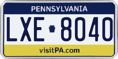 PA license plate LXE8040