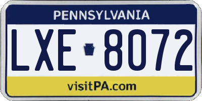 PA license plate LXE8072