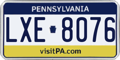 PA license plate LXE8076
