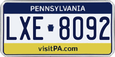 PA license plate LXE8092