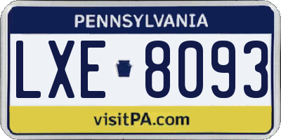 PA license plate LXE8093
