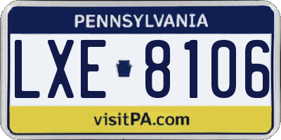 PA license plate LXE8106