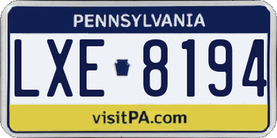 PA license plate LXE8194