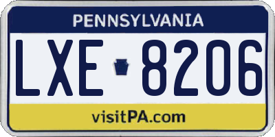 PA license plate LXE8206