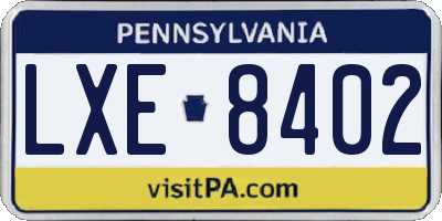 PA license plate LXE8402
