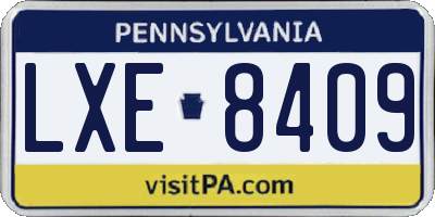 PA license plate LXE8409