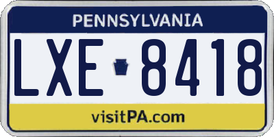 PA license plate LXE8418
