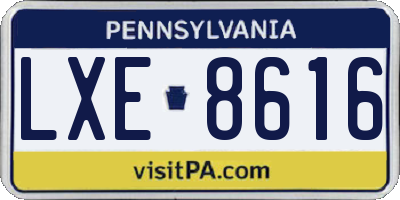 PA license plate LXE8616