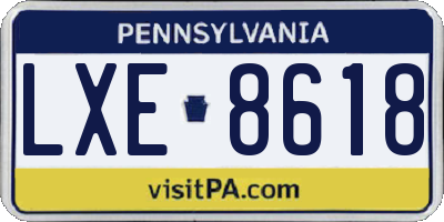 PA license plate LXE8618