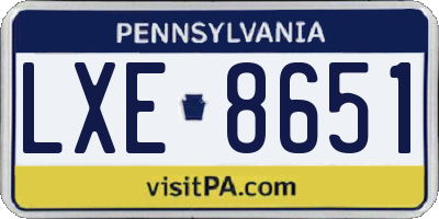 PA license plate LXE8651