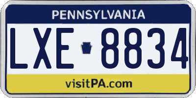 PA license plate LXE8834