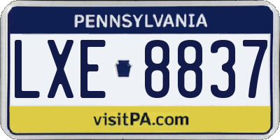 PA license plate LXE8837