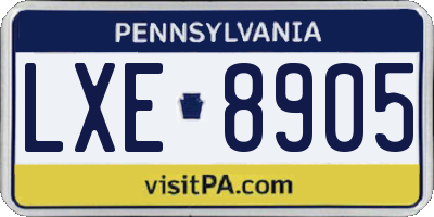 PA license plate LXE8905