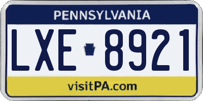 PA license plate LXE8921
