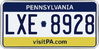 PA license plate LXE8928