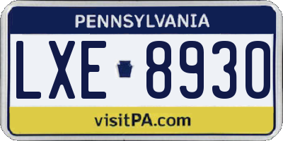 PA license plate LXE8930
