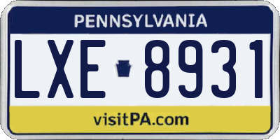 PA license plate LXE8931