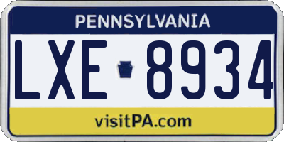 PA license plate LXE8934