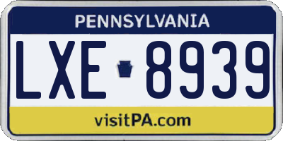 PA license plate LXE8939