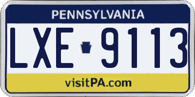 PA license plate LXE9113