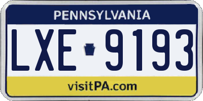 PA license plate LXE9193