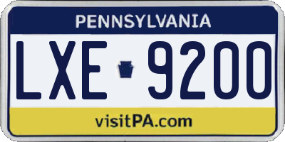 PA license plate LXE9200