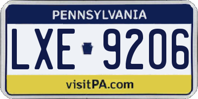 PA license plate LXE9206